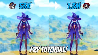 C0 Mona 53K To 1.3M F2P Nuking Tutorial Genshin Impact
