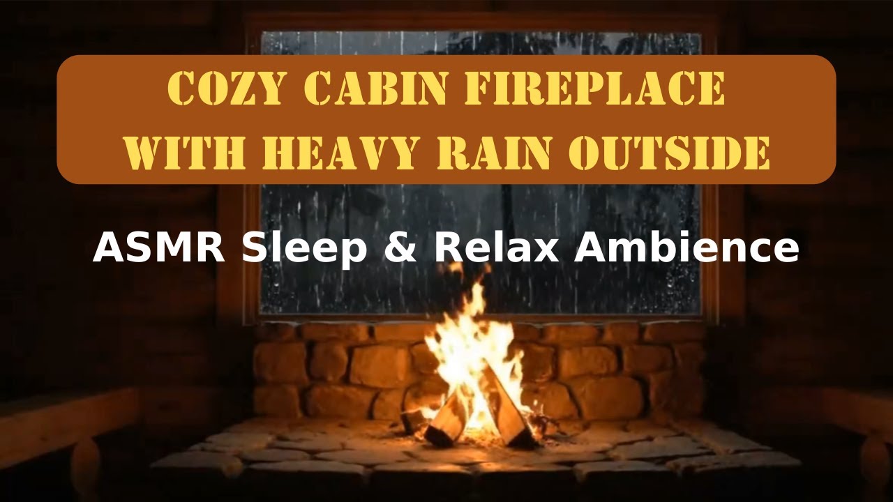 Cozy Cabin Fireplace with Heavy Rain Outside - ASMR Sleep & Relax ...