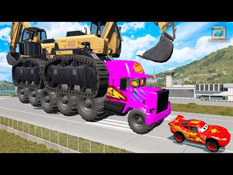 Giant CRUSHER DOZER Mack Truck Eater VS Cars Lightning McQueen Escape Monster Beamng Drive