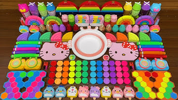 RAINBOW HELLO KITTY ! Mixing random into GLOSSY slime!Relaxing Satisfying Slime Video #120
