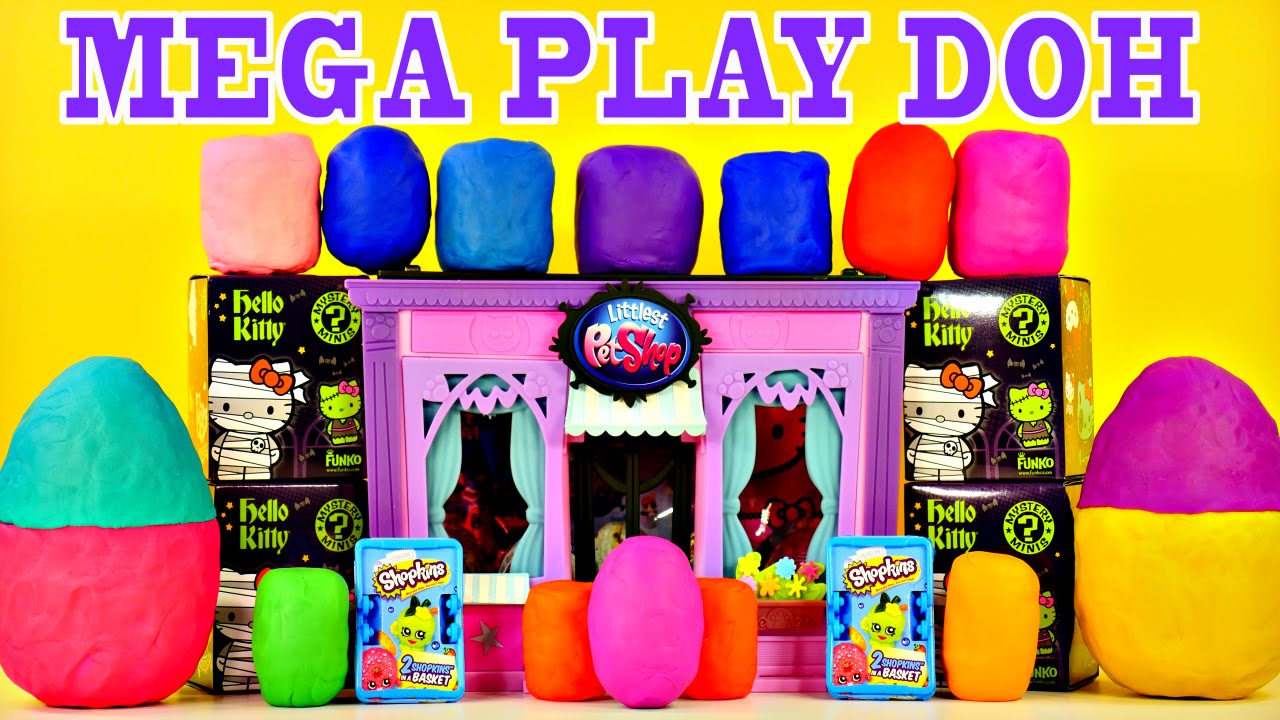 Mega Play Doh Surprise Eggs Toys Frozen Spongebob LPS MLP Barbie Cars Shopkins Hello Kitty Superhero