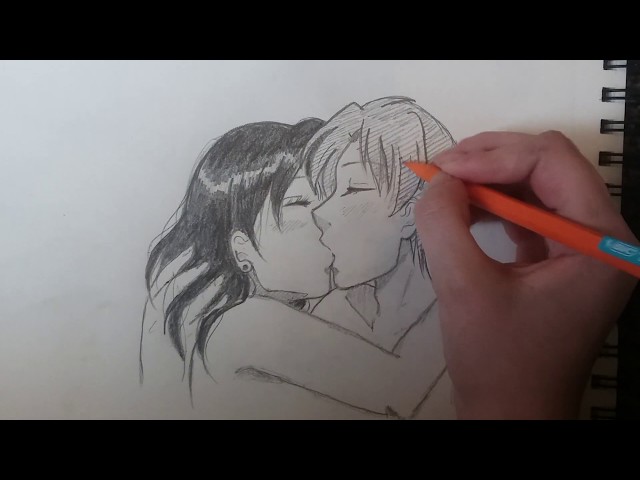 Anime drawing of a kissing couple