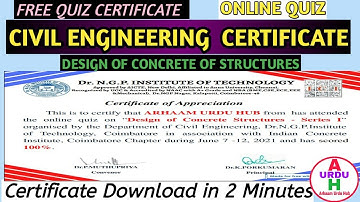 Civil Engineering Quiz Certificate | Design of Concrete Structures | Online Quiz | Free Certificate