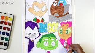 Teen Titans go Poster drawing step by step | Robin, Starfire, Reven, Cyborg, Beast boy