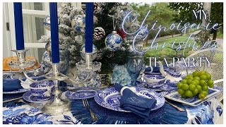 Blue and White Chinoiserie Christmas Tea Party Featuring Sewn and Handpainted Projects