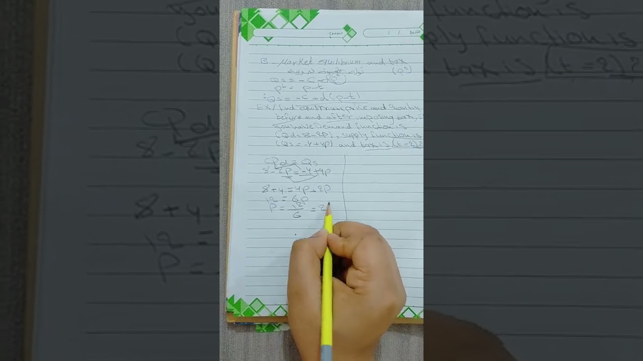 الاقتصاد الرياضي مرحلة ثالثة توازن السوق الضريبة