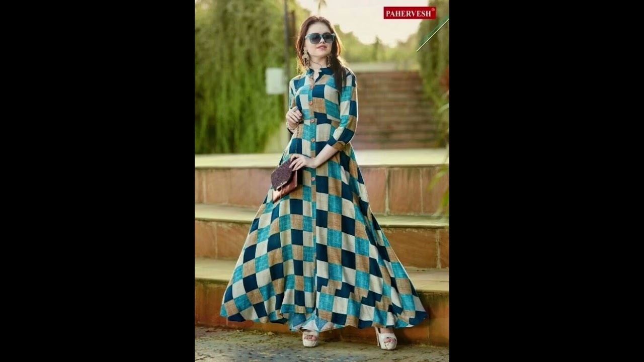 Check print anarkali kurta design 