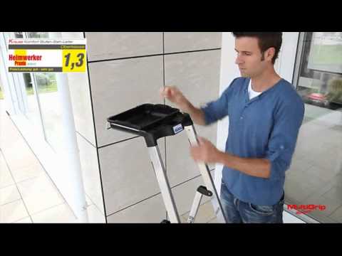 Leiter Krause Secury, MultiGrip aus Aluminium, Standhöhe 125cm, 6 Stufen