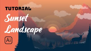 Famous Sunset Landscape with Animal Silhouette Vector Illustration -  Adobe Illustrator Tutorial Wealth