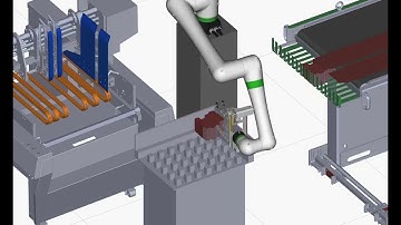 Robot offloading a die-cutter to feed a folder-gluer