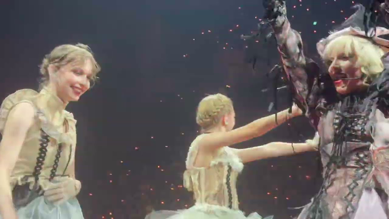 Lady Gaga Love Drug with Wednesday guest stars Emma Myers and Evie Templeton o2 Arena 