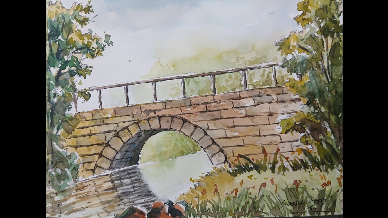 How to draw landscape with watercolor | Watercolor landscape painting tutorial for beginners |