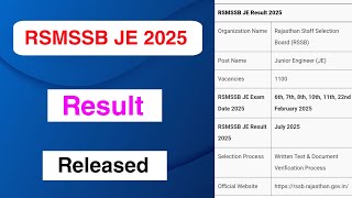 Rsmssb Je 2025 Result Released  Rsmssb Je 2025 Result Out  Mde