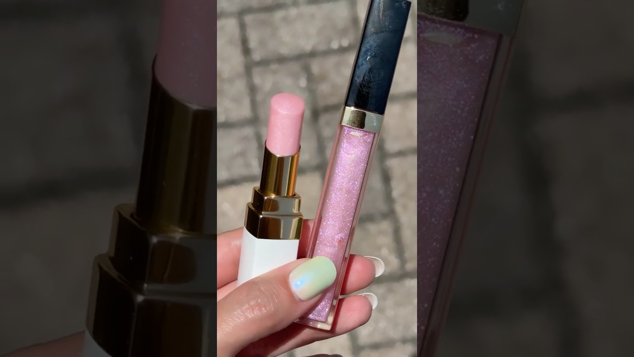 Chanel Sparkling Pink Baume vs Cristal Lipgloss #new #comparison #swatches #chanelbeauty #makeup