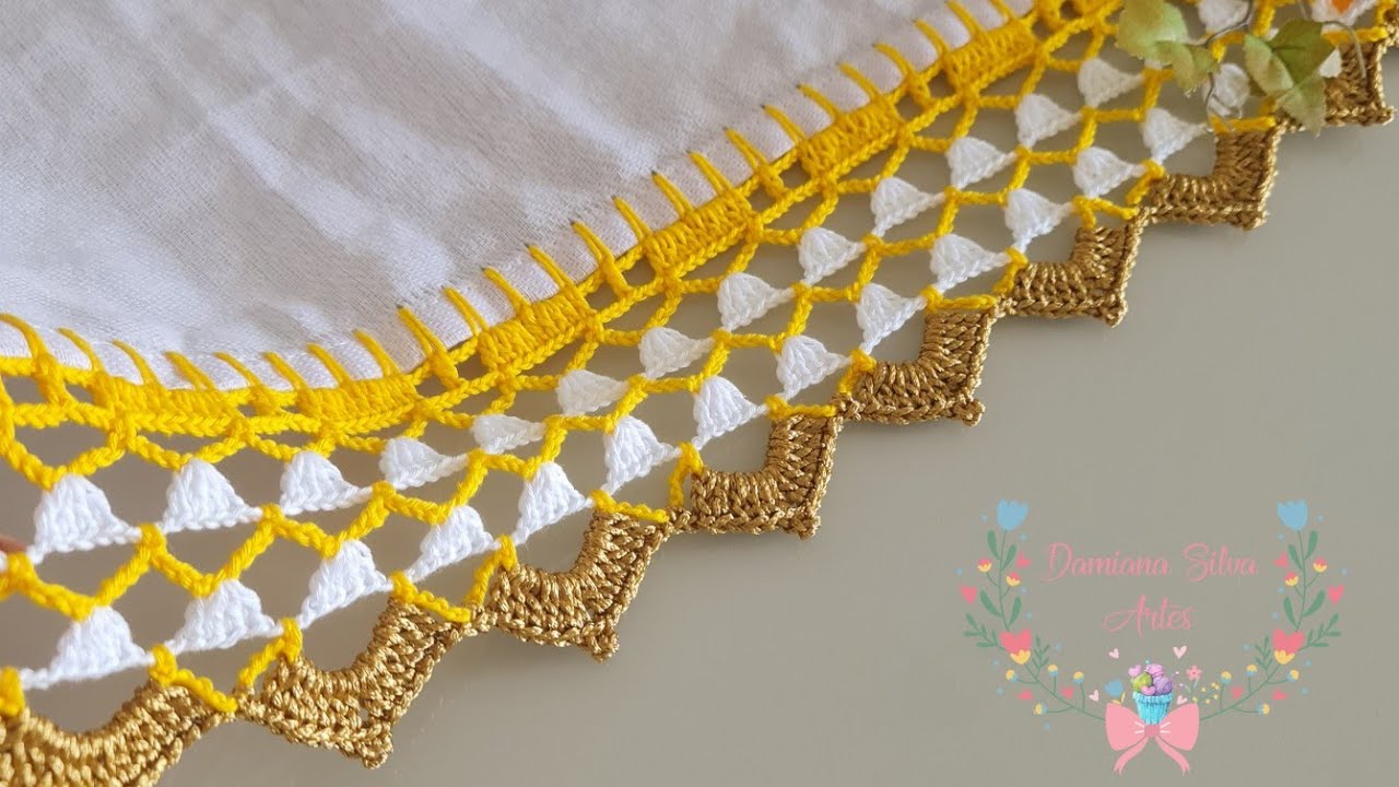 Bico/barrado de croche no pano de prato #767 natal passo a passo 