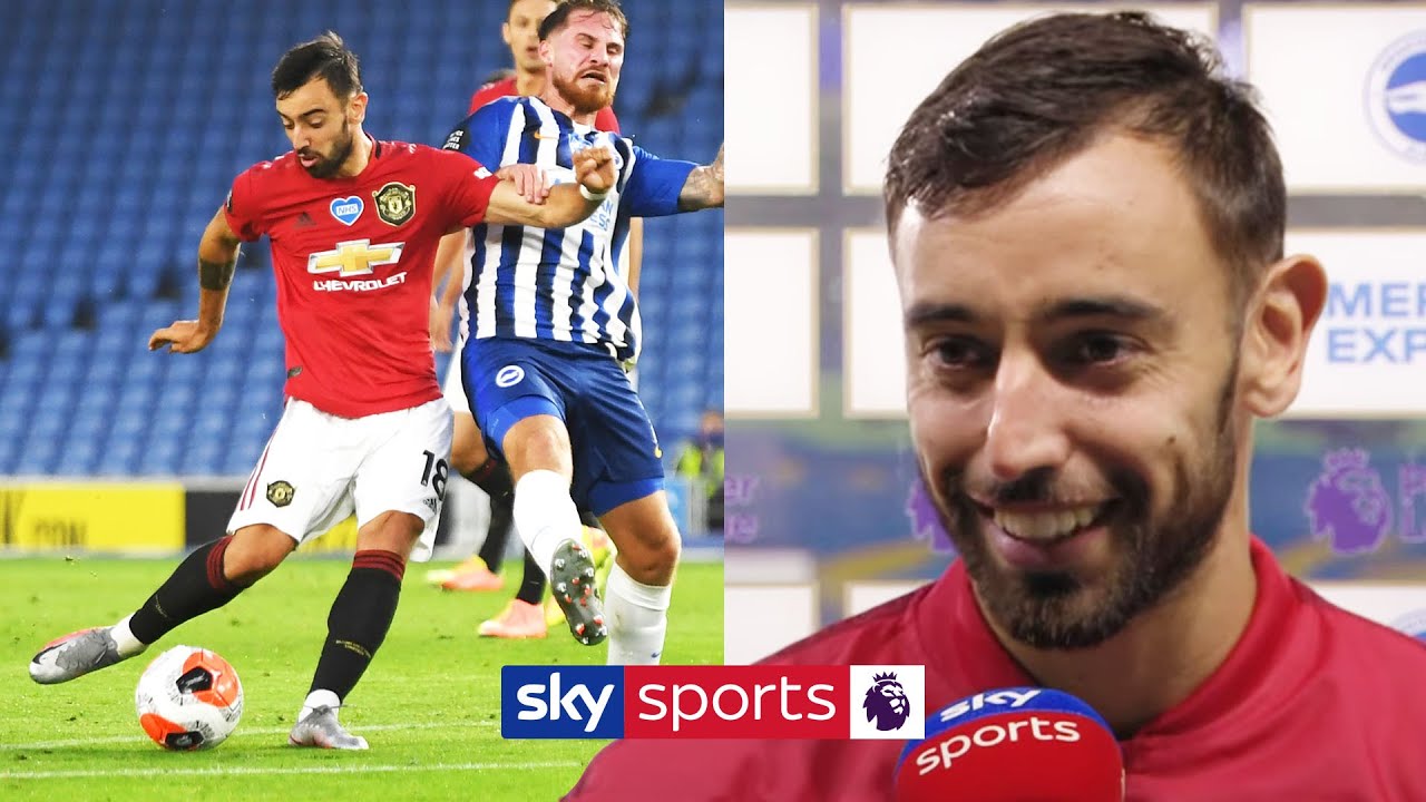 Bruno Fernandes reacts to his special performance against Brighton 