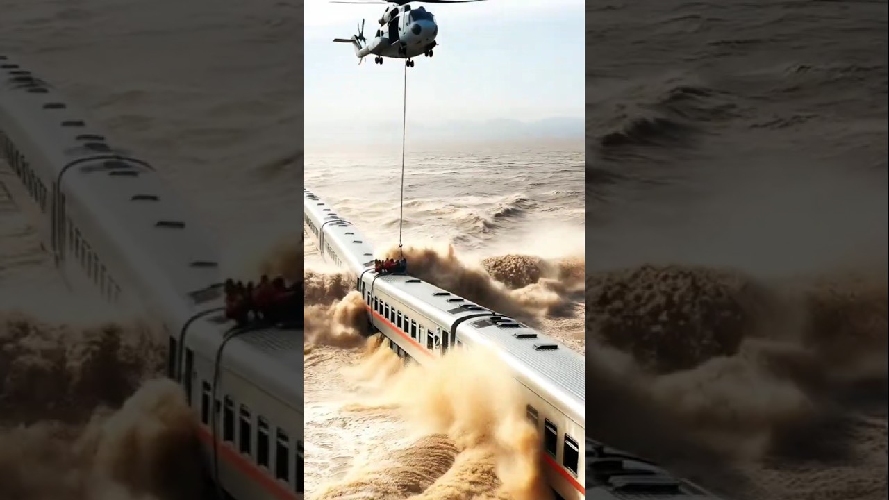 A train is stuck in the water due to flooding 