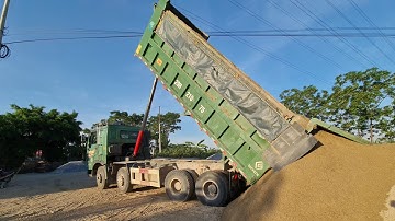 Ô tô ben tải khổng lồ chở cát đổ ben ,máy xúc múc cát lên công nông ,excavator loading truck