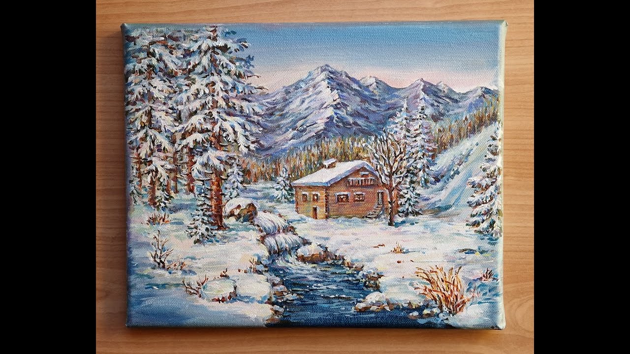 Acrylic Painting Winter  Landscape / Comment peindre des montagnes d'hiver /  "art Valentina