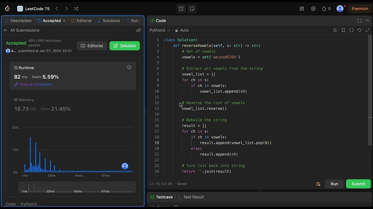 Leetcode 75 - Reverse Vowels of a String - 5 of 75 - Python - Leetcode ...