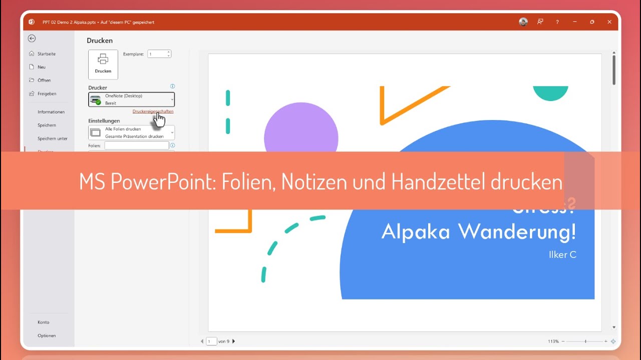 PowerPoint: Folien, Handzettel und Notizen drucken