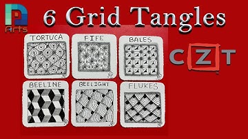 Zentangle Original Grid Tangles - Fife, Tortuca, Bales, Flukes, Beelight, Beeline - CZT - Monotangle