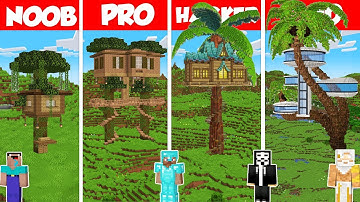 Jungle Tree House Build Battle Challenge - Noob vs Pro vs Hacker vs God - Minecraft Animation