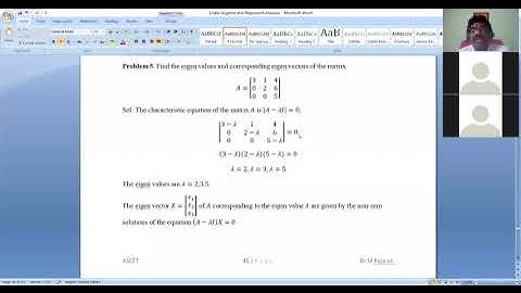 Linear Algebra And Regression Analysis |Problems on Eigen values & Eigen vectors II by Dr. M.Rajaiah