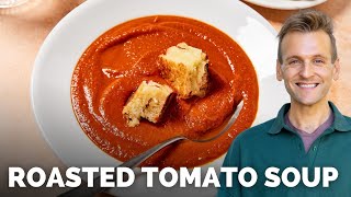 Roasted Tomato Soup with Grilled Cheese Croutons