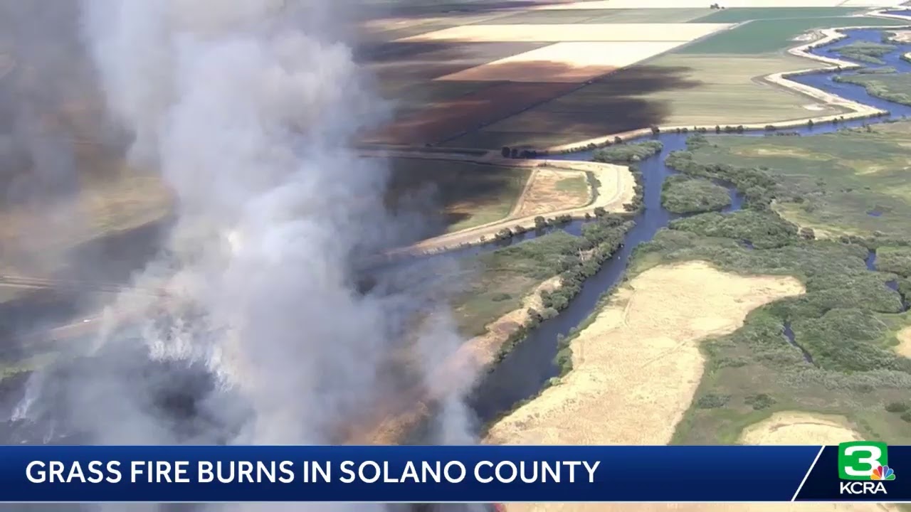 Crews battle grass fire in Solano County near Hwy. 113 and Creed Road