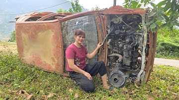 The girl bought a scrap car to repair and restore the car