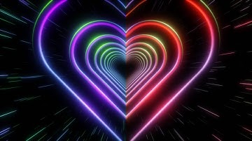 Tunnel Mix of Hearts. Neon Glow On A Black Background. 4K 60fps Loop