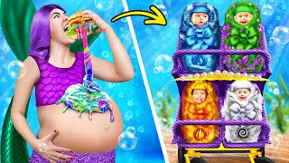 Mermaid is pregnant with 4 elements 🤰🏻💦 Elementals from birth to death in real life