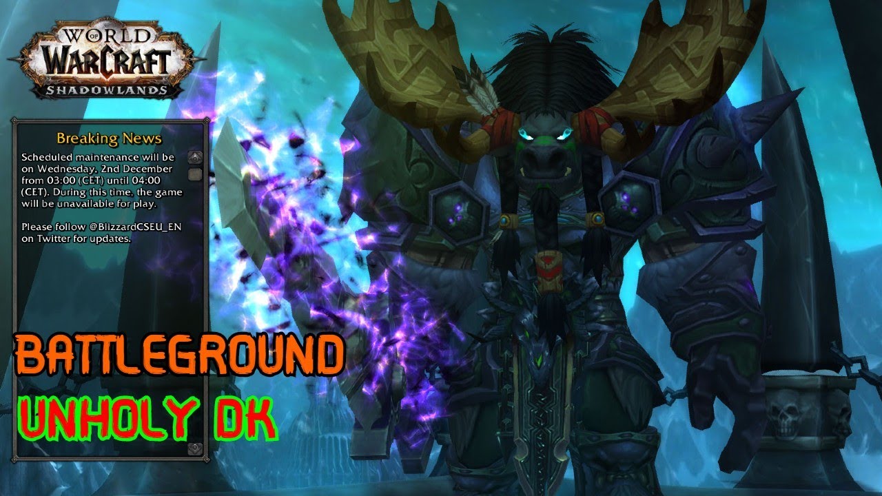 World of Warcraft Shadowlands Unholy Death Knight OBLITERATING Battleground 4 buddies 4x 180