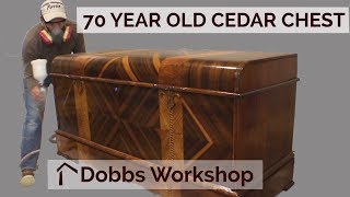 A cedar chest that was built in 1949 was in desperate need of a refinish. The top had many spills on it and the veneer showed the 