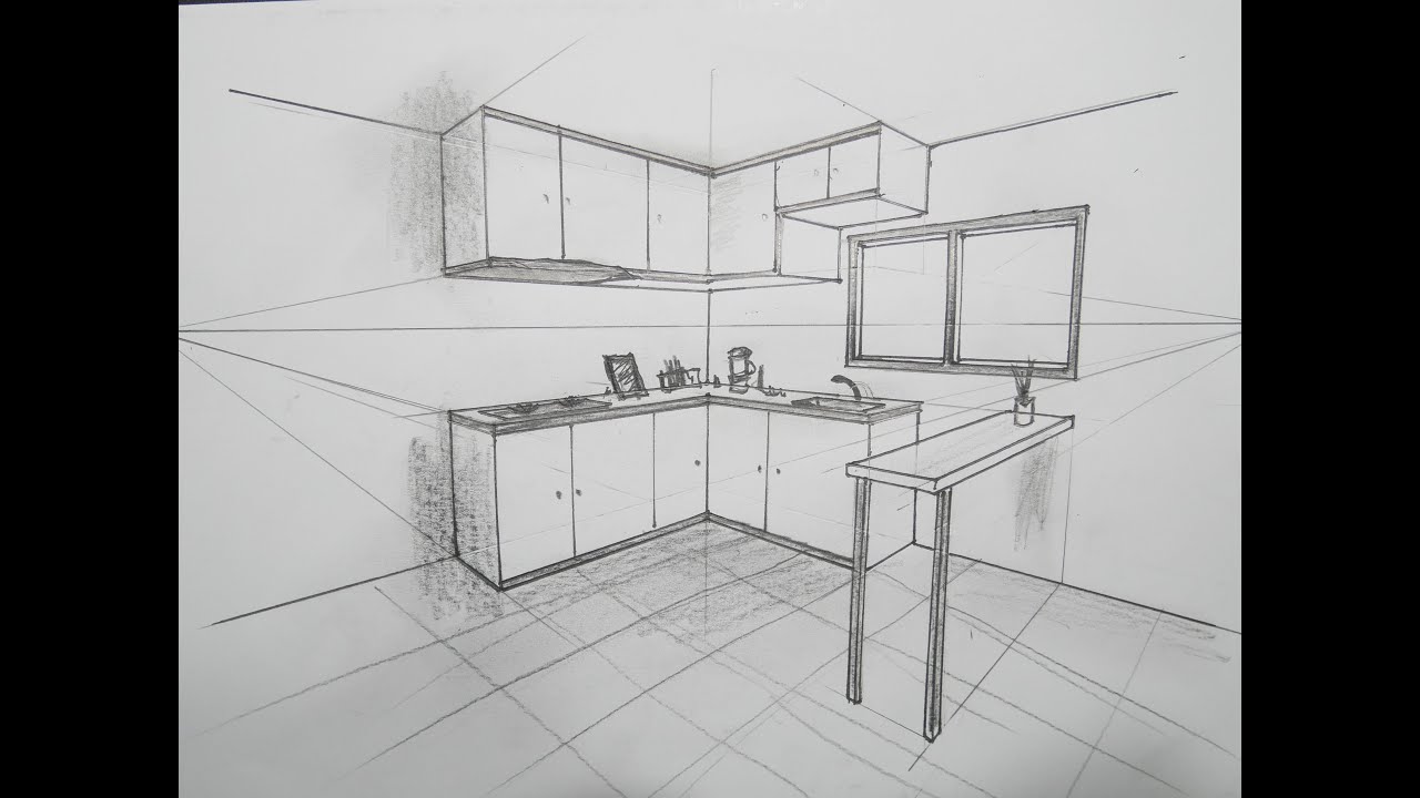 How To Draw a Simple Kitchen Set in 2 Point Perspective #12 - YouTube