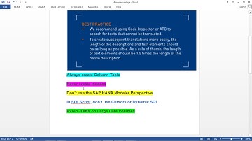 ABAP HANA Development Guidelines Part 1