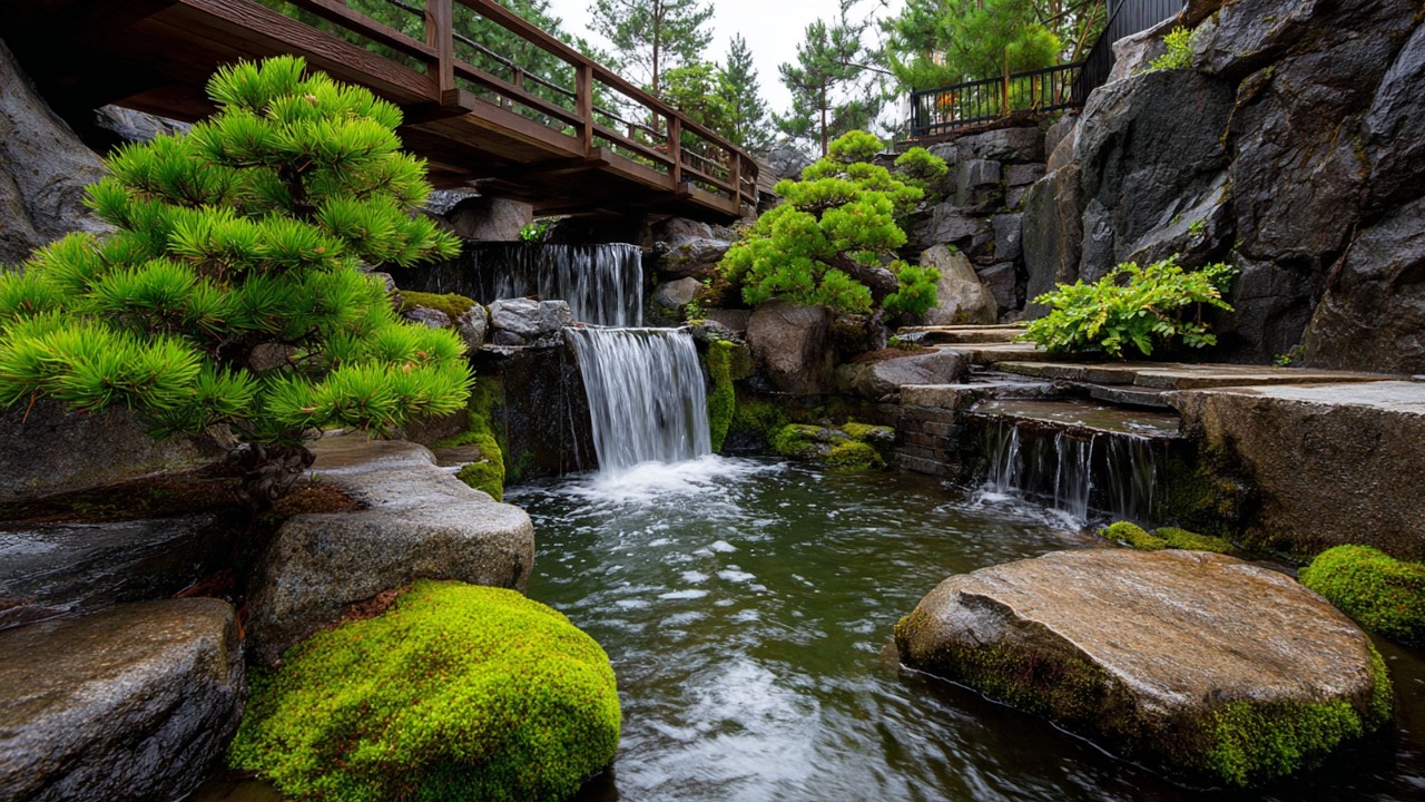 Шедевр японского ландшафтного дизайна – скрытая гармония камня, воды и бонсай.