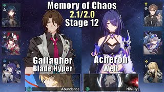 E2 Gallagher Blade Hyper & E0S1 Acheron E0 Welt | Memory of Chaos 12 2.1/2.0 3 Stars | Star Rail