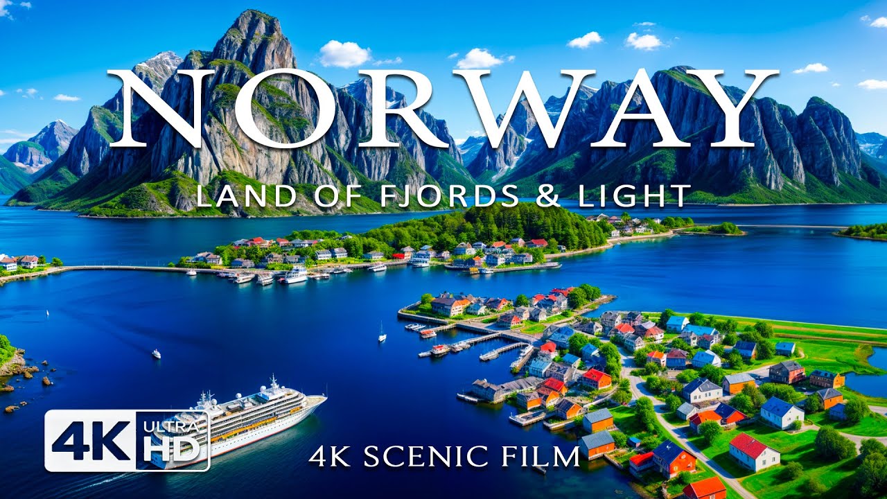 Норвегия 2025 в 4K 🇳🇴 Арктические фьорды и виды полуночного солнца с высоты птичьего полёта в стил