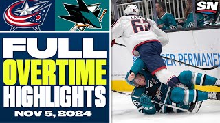 Columbus Blue Jackets At San Jose Sharks Full Overtime Highlights - November 5, 2024