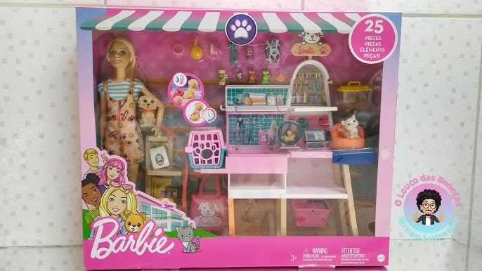 Boneca Articulada - Barbie Pets - Loja de Pet Shop - 25 peças - Mattel