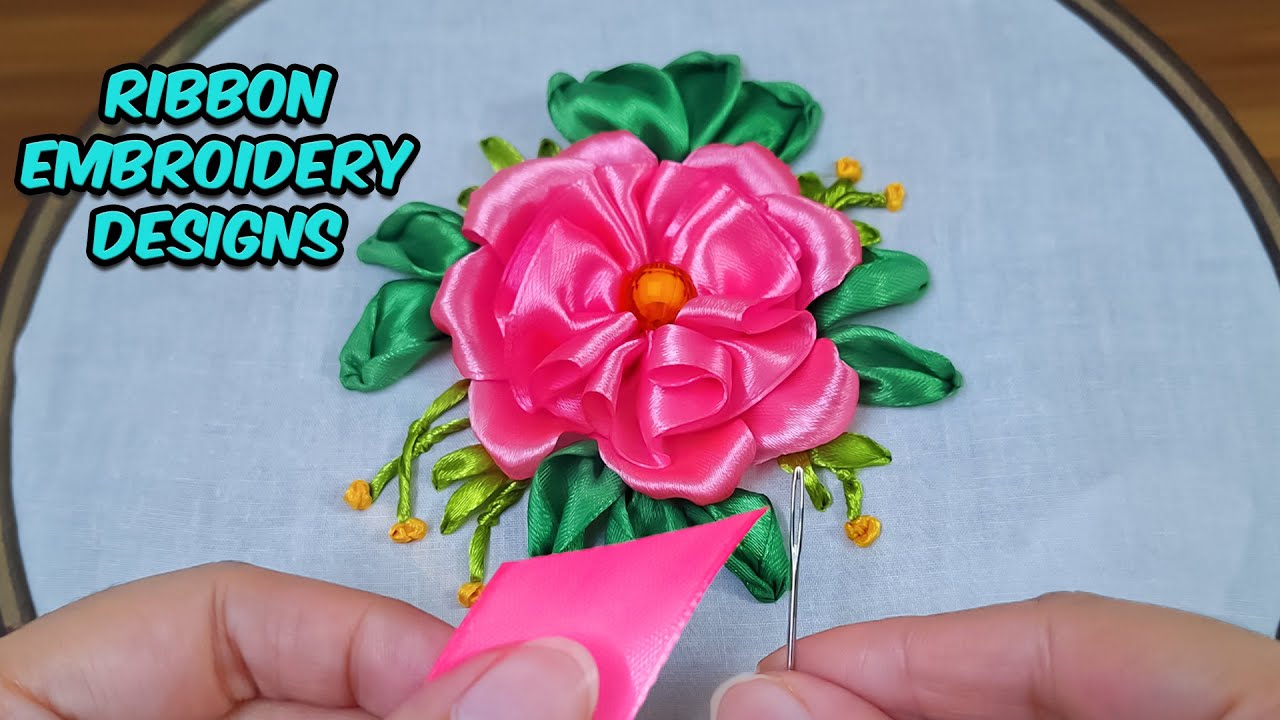 Embroider Ribbon Design Ribbon Embroidery Design | Ribbon Flower Embroidery Design - YouTube