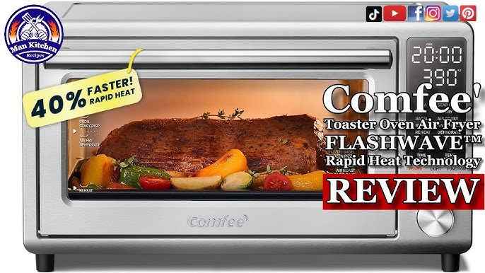 COMFEE Air Fryer Toaster Oven Combo FLASHWAVE Rapid-Heat Technology Countertop  Convection Oven with Bake Broil Roast, 6 Slices Large Capacity Fits 12  Pizza 24QT, 4 Accessories 1750W Stainless Steel 