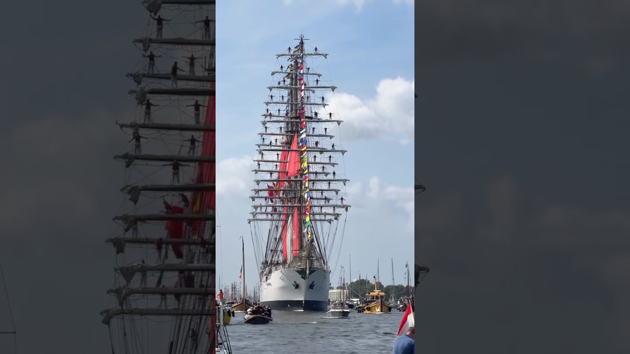 The impressive entry of BAP Unión of Peru into the harbor of Amsterdam, The Netherlands.