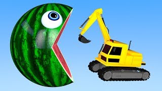 Learn Colors with PACMAN and Farm Excavator WaterMelon Street Vehicle for Children Learn Colors with PACMAN and Farm Excavator WaterMelon Street Vehicle for Children