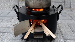 Making a wood stove from broken pot and cement is both easy and saves firewood