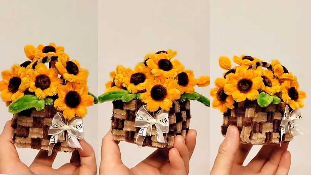 DIY Flower Basket: How to Make Beautiful Flower with Pipe Cleaners (Handmade Gift/Home Decor)