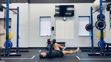 Dead bug floor press (alternating; double arm)