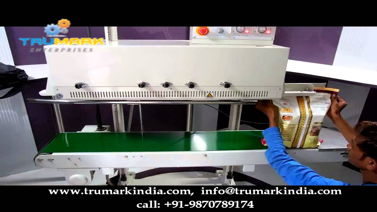 heavy big 25 kg band sealing machine, continuous pouch rice bag sealer